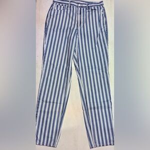 American Eagle Womens Mom Jeans Retro Indigo Blue/White Stripe Size-8 X-Long